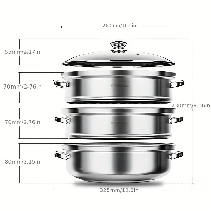 Kalsten | NutriSteam | 3-Tier Stainless Steel Steamer – Healthy Cooking Made Easy