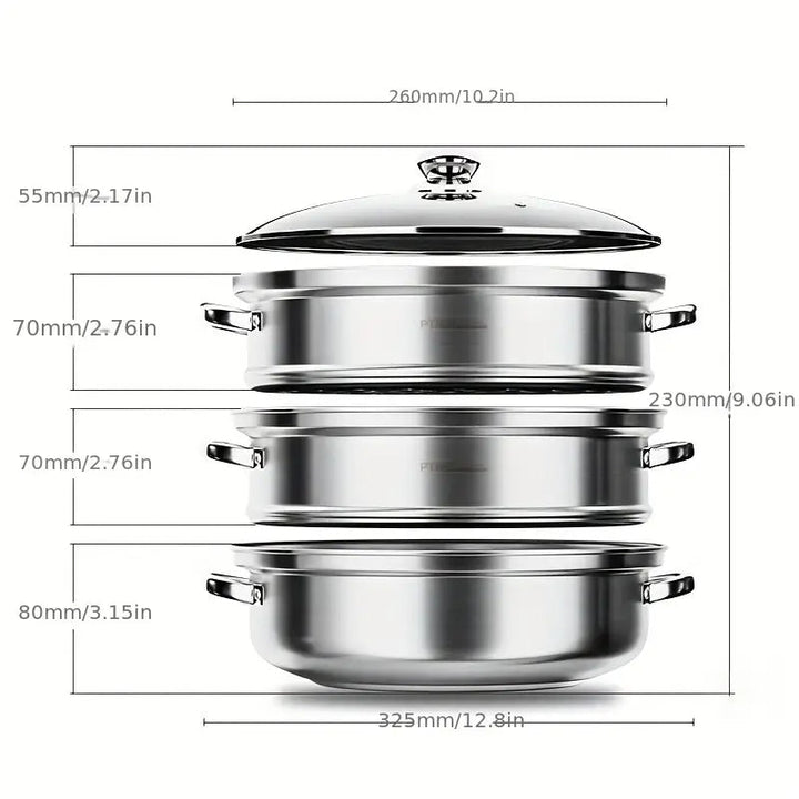 Kalsten | NutriSteam | 3-Tier Stainless Steel Steamer – Healthy Cooking Made Easy