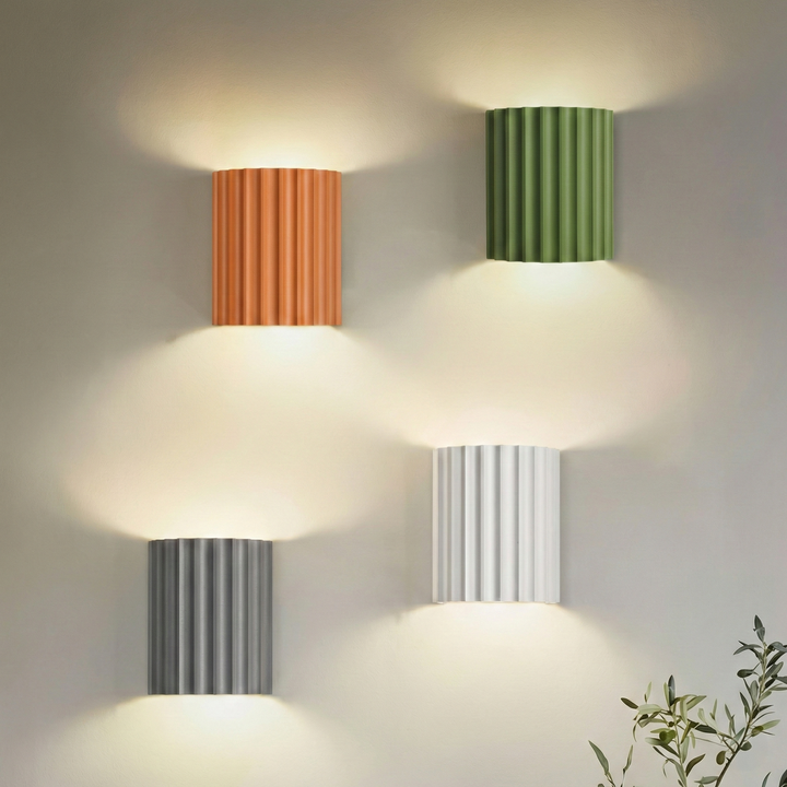 Nordic Pleated Resin Wall Sconce | Modern Macaron Ribbed LED Lamp (16.5cm) | Kalsten