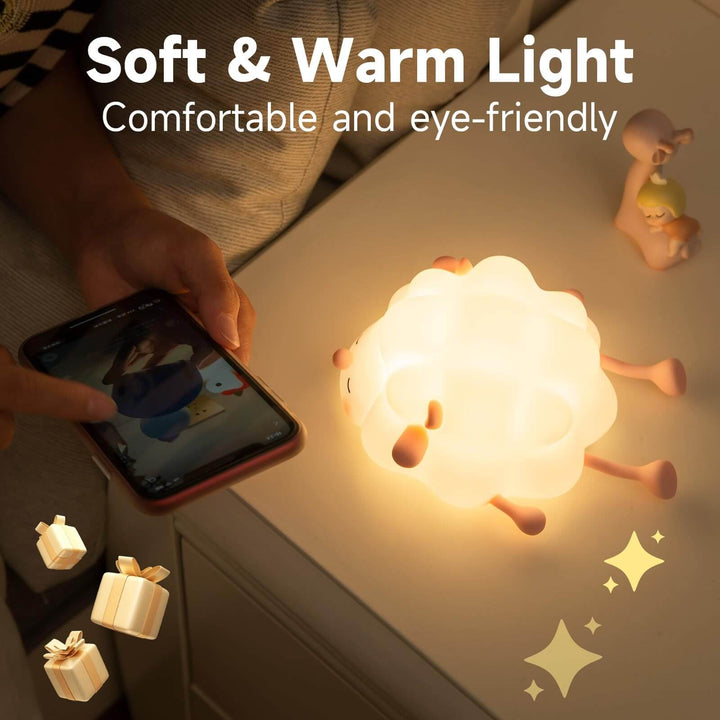 Cute Silicone Night Lights Sheep Cartoon Bedroom Lamp For Children's Room Decor Rechargeable Timing Dimming Sleep Night Light | Kalsten