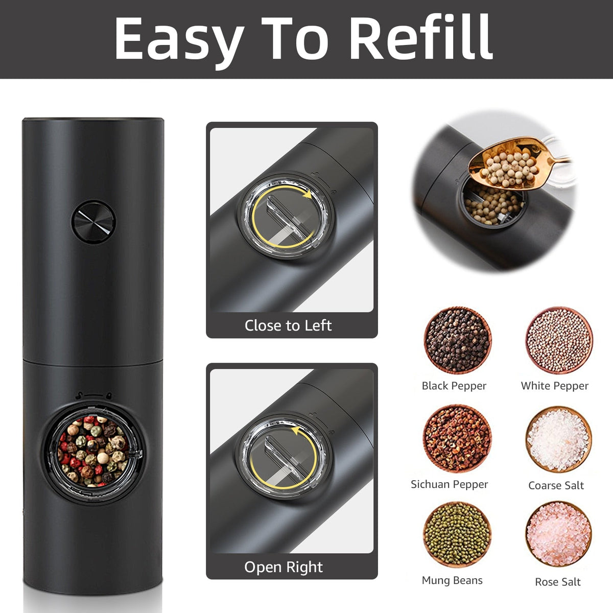 Electric automatic pepper and salt grinder with LED light | Karnz