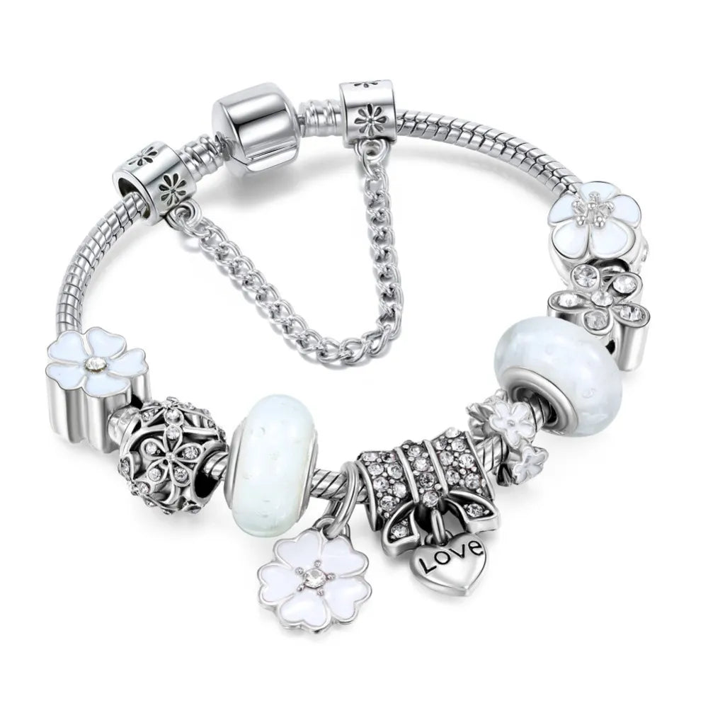Kalsten | Elegant Floral Charm Bracelet in 925 Sterling Silver for Women - Nature-Inspired Design