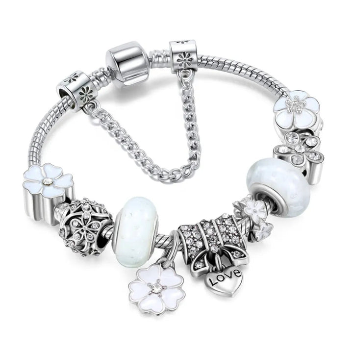 Kalsten | Elegant Floral Charm Bracelet in 925 Sterling Silver for Women - Nature-Inspired Design