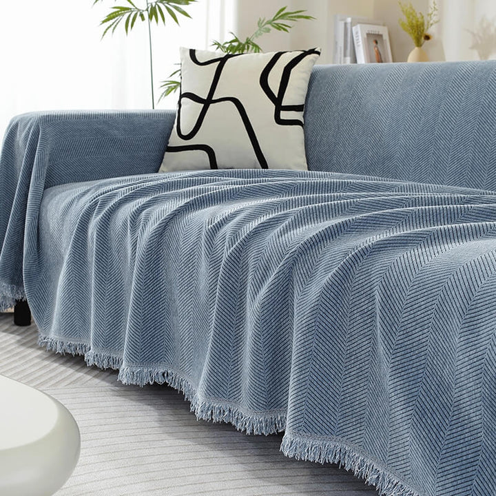Chenille Herringbone Sofa Cover with Tassels Kalsten