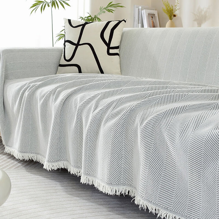 Chenille Herringbone Sofa Cover with Tassels Kalsten