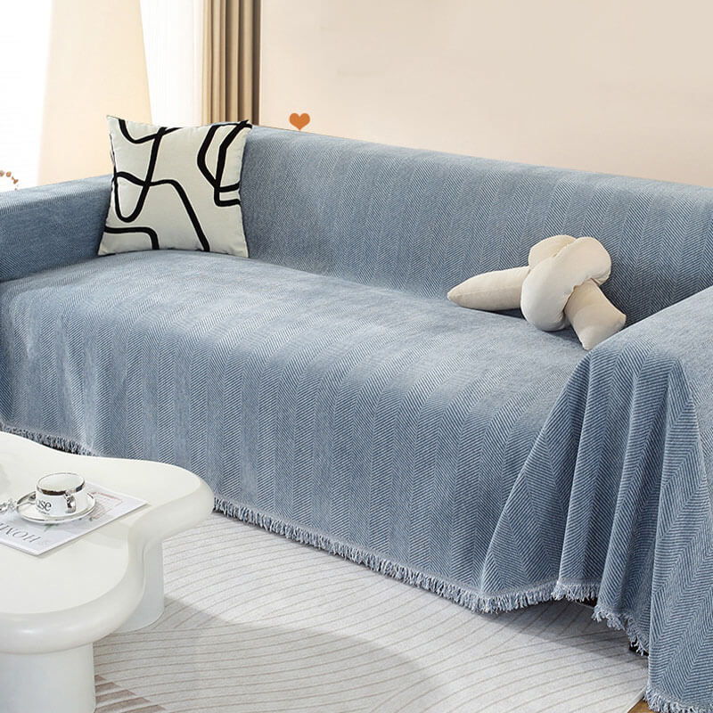 Chenille Herringbone Sofa Cover with Tassels Kalsten