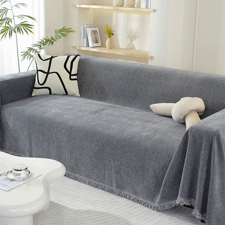 Kalsten | Chenille Sofa Cover Herringbone Tassel Design