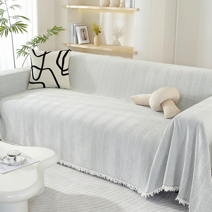 Chenille Herringbone Sofa Cover with Tassels Kalsten