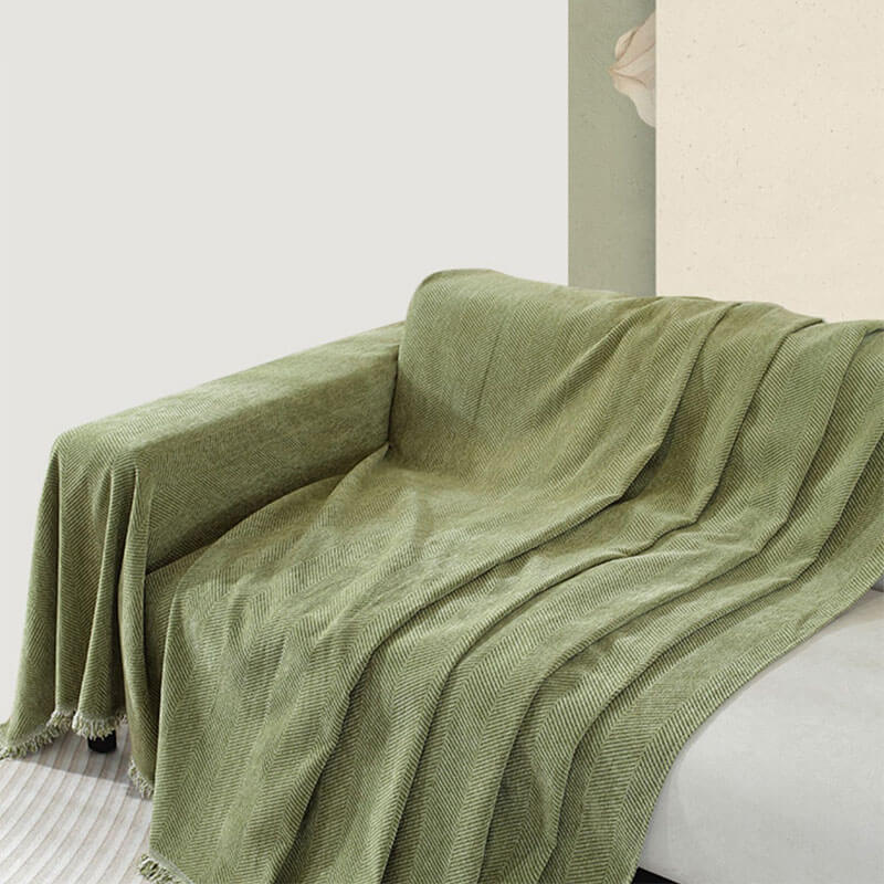 Chenille Herringbone Sofa Cover with Tassels Kalsten