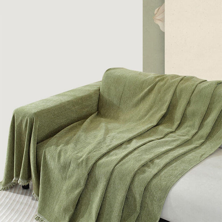 Chenille Herringbone Sofa Cover with Tassels Kalsten