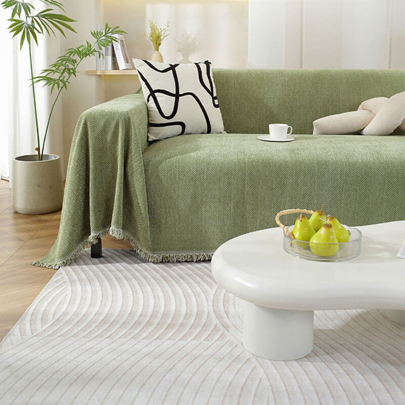 Chenille Herringbone Sofa Cover with Tassels Kalsten