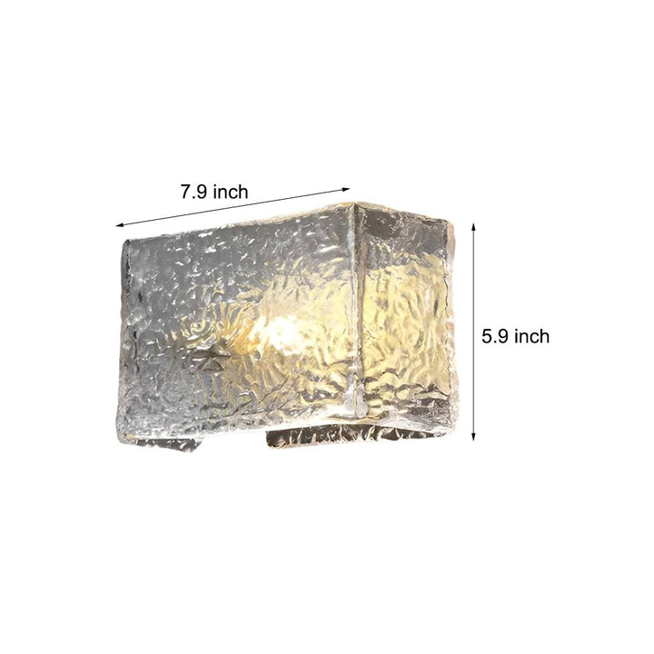 LED Wall Sconce Light – Modern Rectangular Brass Ripple Glass (20x15cm / 7.9x5.9in) | Kalsten