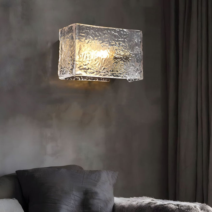 LED Wall Sconce Light – Modern Rectangular Brass Ripple Glass (20x15cm / 7.9x5.9in) | Kalsten