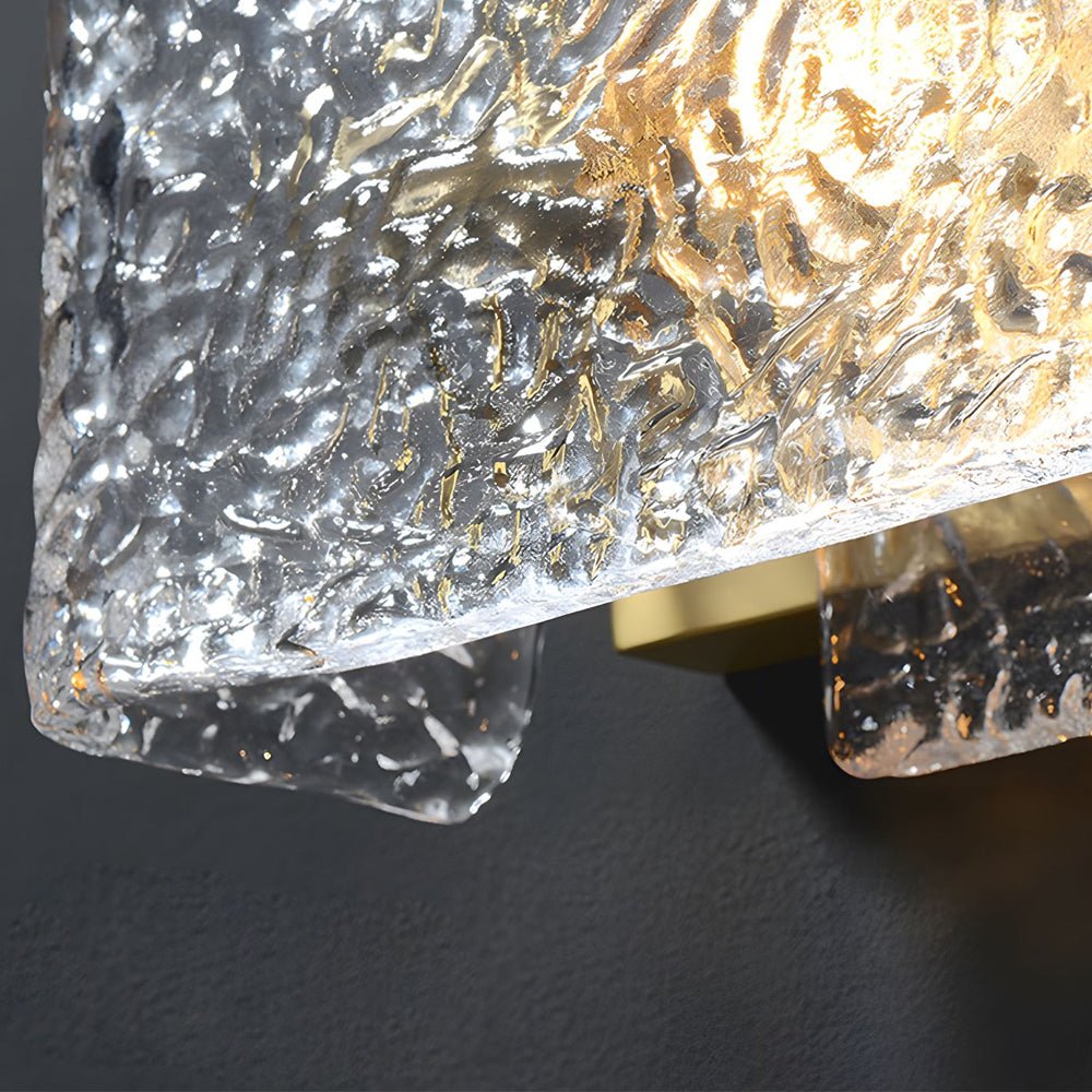 LED Wall Sconce Light – Modern Rectangular Brass Ripple Glass (20x15cm / 7.9x5.9in) | Kalsten