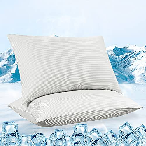 2-Pack Cooling Pillowcases – Premium Silky White Stripes,  Technology, Q-Max 0.3 | Kalsten