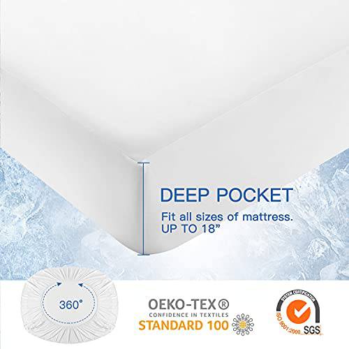 Q-Max 0.43  Cooling Bed Protector Waterproof Mattress Protector Queen Cover White- Fit Up to 18" | Kalsten