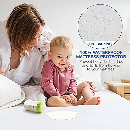 Q-Max 0.43  Cooling Bed Protector Waterproof Mattress Protector Queen Cover White- Fit Up to 18" | Kalsten