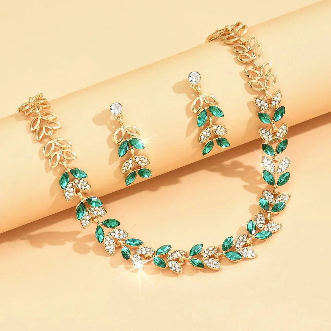Kalsten | Emerald Leaf Diamond Necklace and Earring Set