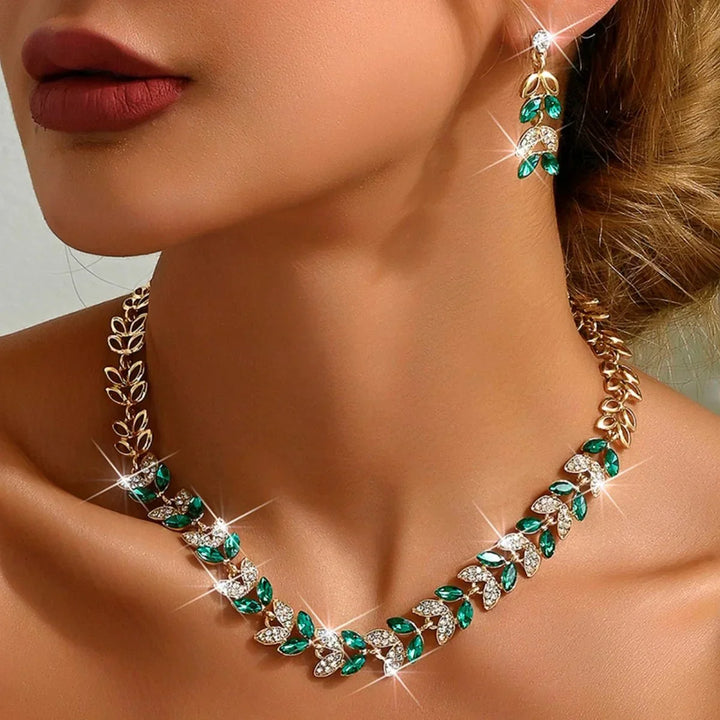 Kalsten | Emerald Leaf Diamond Necklace and Earring Set