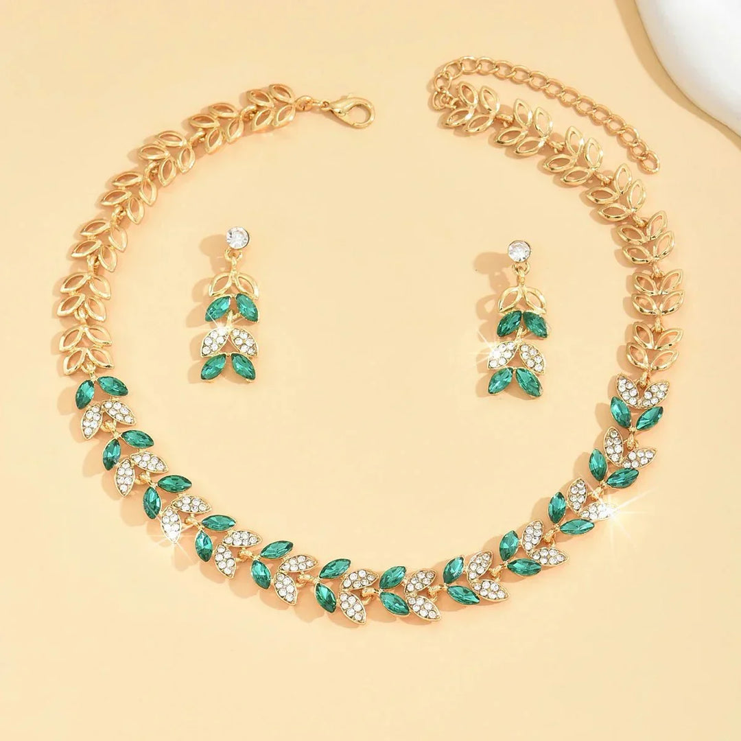 Kalsten | Emerald Leaf Diamond Necklace and Earring Set