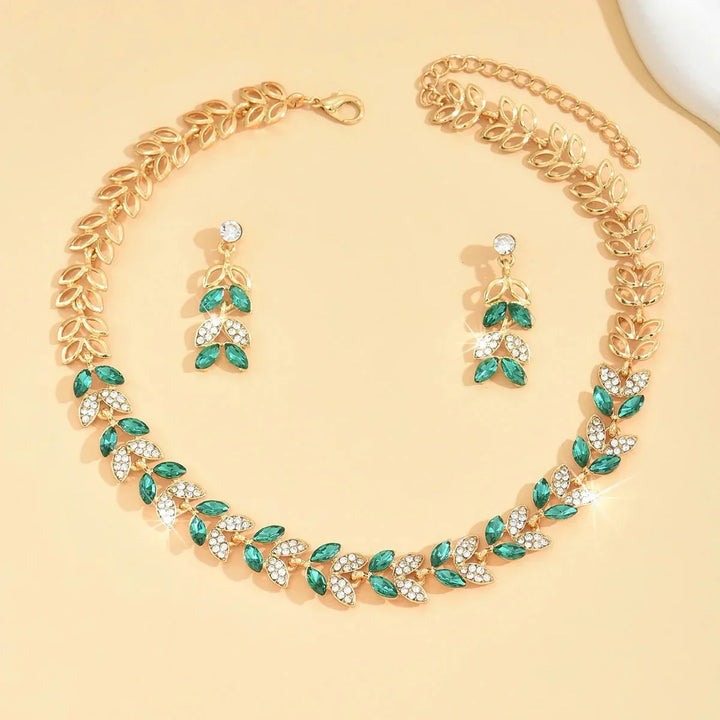 Kalsten | Emerald Leaf Diamond Necklace and Earring Set