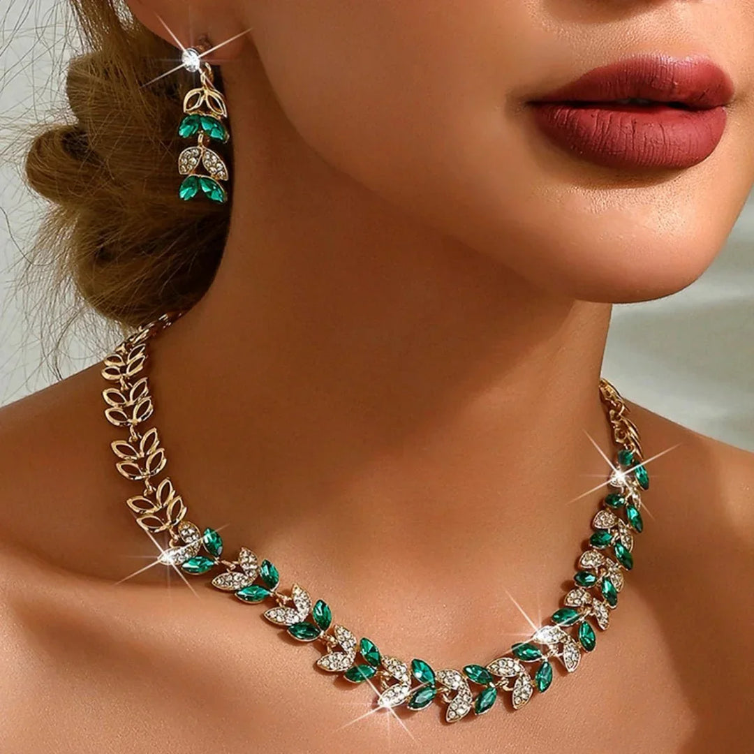 Kalsten | Emerald Leaf Diamond Necklace and Earring Set