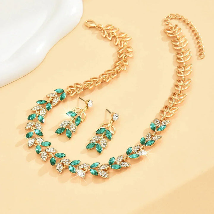 Kalsten | Emerald Leaf Diamond Necklace and Earring Set