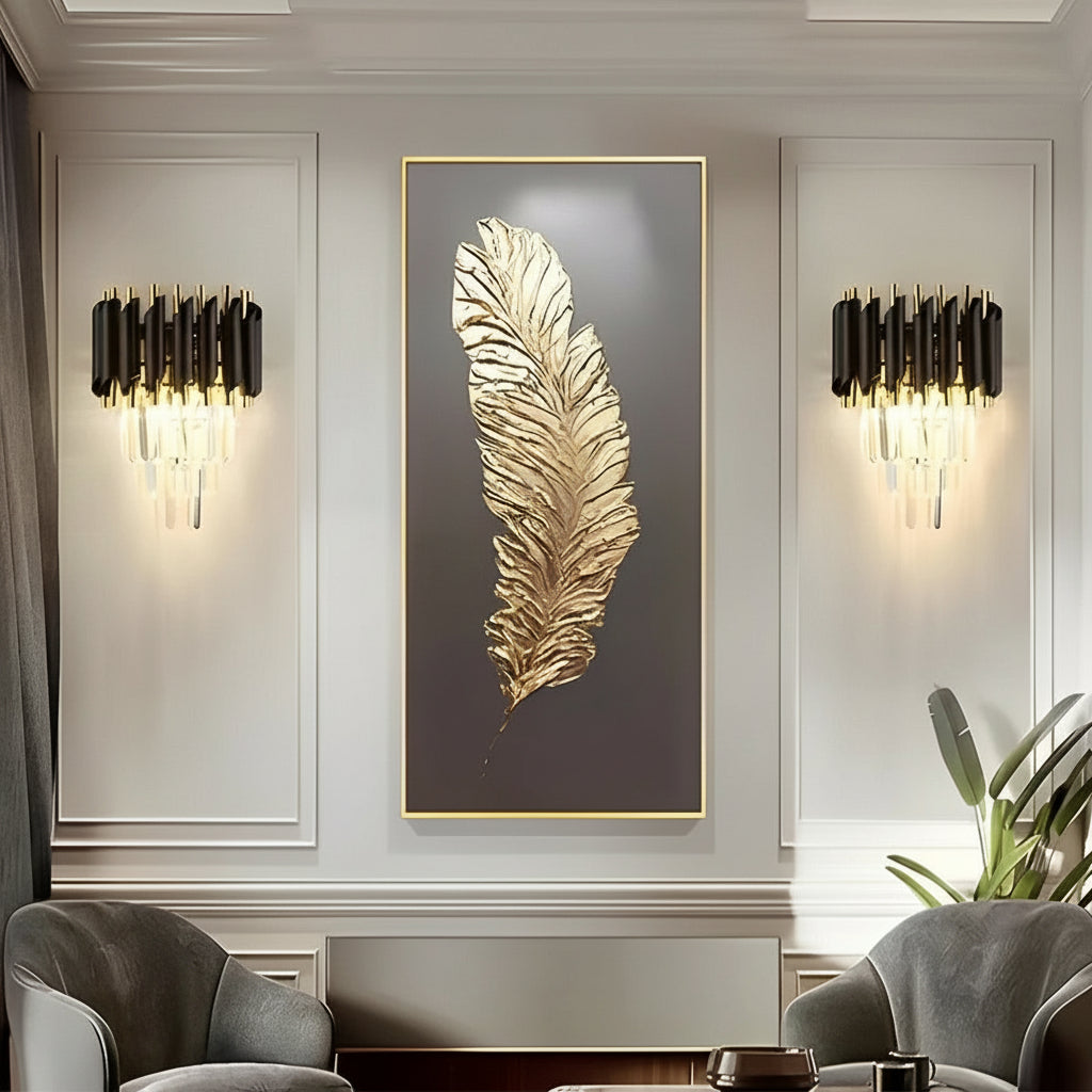 LED Wall Sconce Light – Modern Postmodern Crystal Gold Black (35x25cm / 14x10in) | Kalsten