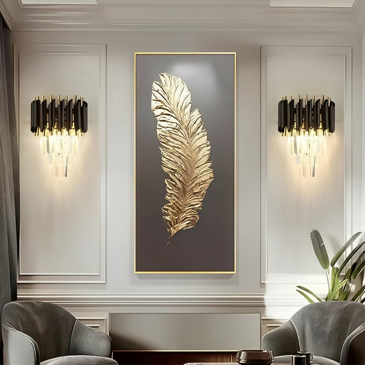 LED Wall Sconce Light – Modern Postmodern Crystal Gold Black (35x25cm / 14x10in) | Kalsten