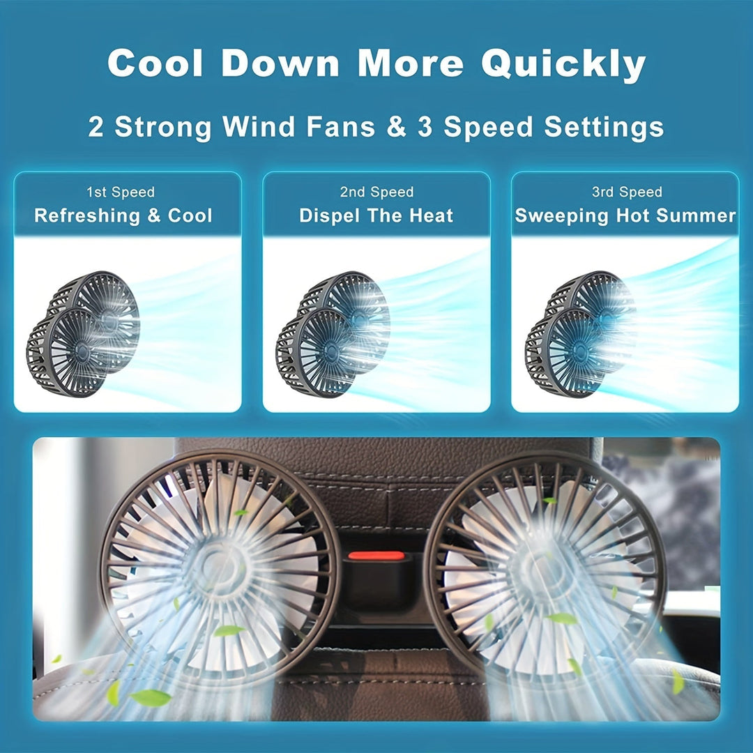 1 Pc Car Fan, Car Small Air Conditioner, Double-headed Rear Fan, Strong Wind, 360 Degrees Rotation, Large Air Volume, Subwoofer Operation, Base Fixed Clip Mounting Method, Suitable For Car Home | Kalsten
