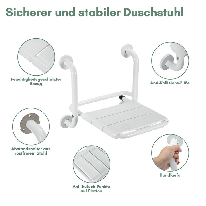 Foldable shower seat with armrests wall-mounted | Kalsten