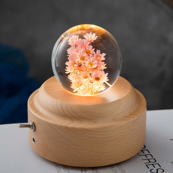 LED Night Light Flower Crystal Ball Children Night Lamp With Woodern Base Bedroom Ambient Light Creative Gift Night Light | Kalsten