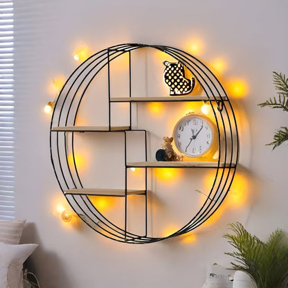 Round Wall Shelf with 4 Levels – Retro Design made of Wood & Metal | Decorative Hanging Shelf for Living Room, Bathroom & Bedroom | Bowlift