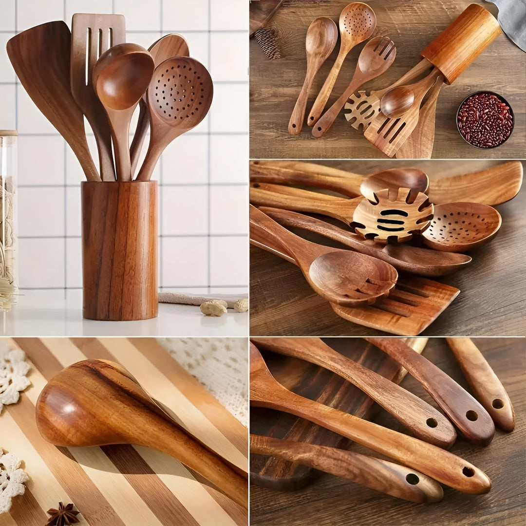 7-Piece Wooden Kitchen Utensil Set for Pans and Daily Cooking | Kalsten