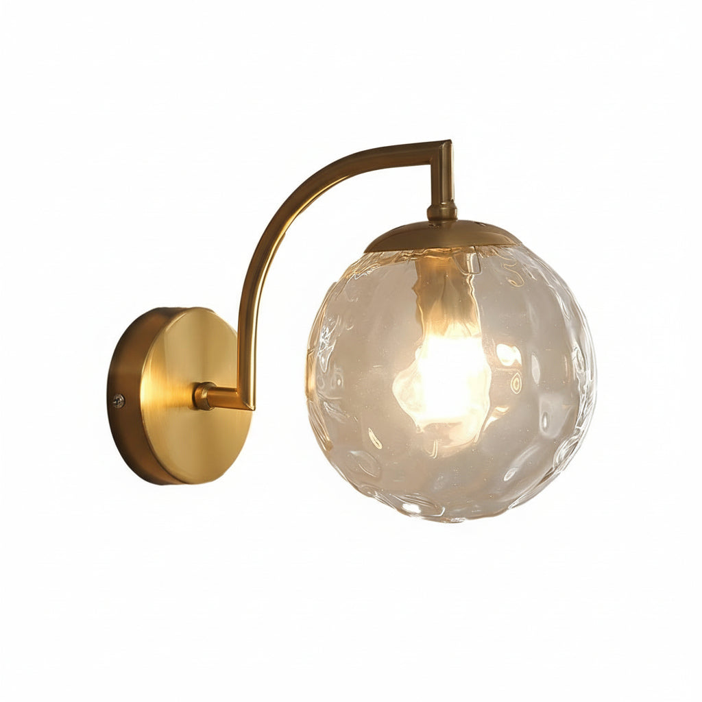 LED Wall Sconce Light – Modern Curved Arm Ribbed Glass Globe (26x15cm / 10.2x5.9in) | Kalsten