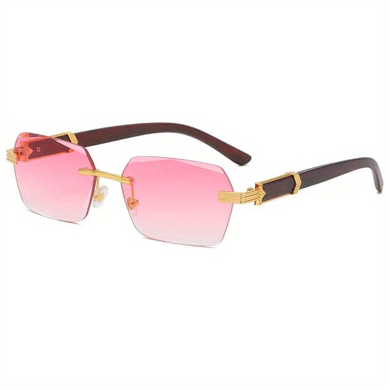 Rimless Sunglasses with Rectangular Lenses and Faux Wood Temples – Verro | Kalsten