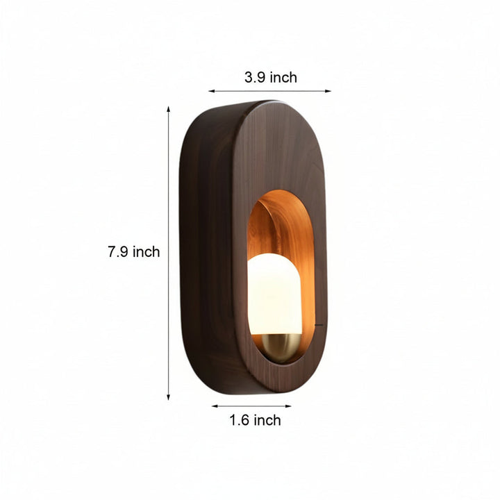 LED Wall Sconce Light – Modern Minimalist Oval Wood Nordic Walnut (20x10cm / 7.9x3.9in) | Kalsten