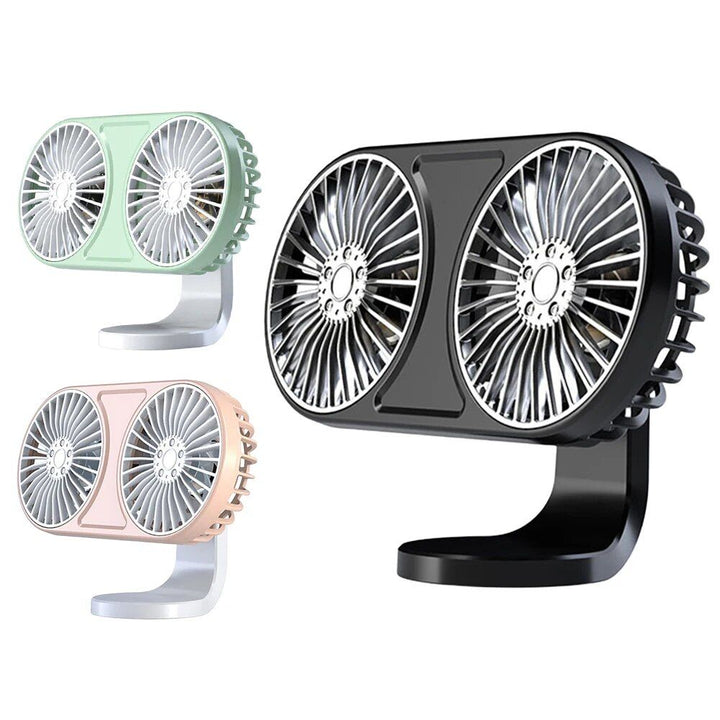 360° Rotating Dual-Head USB Car Fan with Ambient Lighting | Kalsten