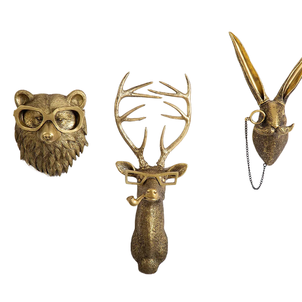 Kalsten | Antique Bronze Resin Animal Pendant Golden Deer Head Wall Storage Hook Background Wall Accessories Decorative Figures