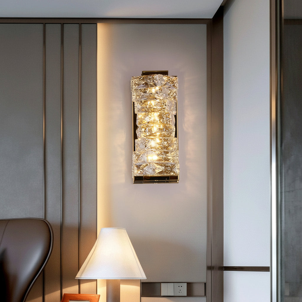 Modern Crystal Pillar LED Wall Sconce – Luxury 3-Color Dimmable Wall Light (Gold/Silver) | Kalsten
