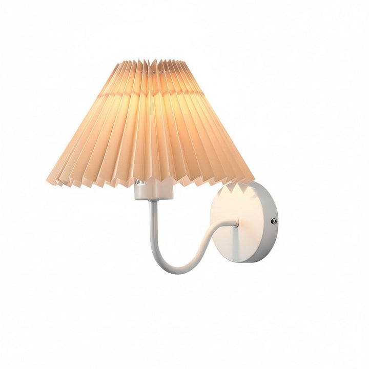 LED Wall Sconce Light – Vintage Metallic Armed Pleated Fabric Shade (36x14cm / 14.2x5.5in) | Kalsten