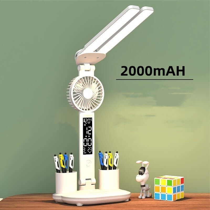 Foldable LED Table Light Eye Protection Multifunction Desk Lamp With Thermometer Calendar Fan Pen Holder Study Reading Fan Light | Kalsten