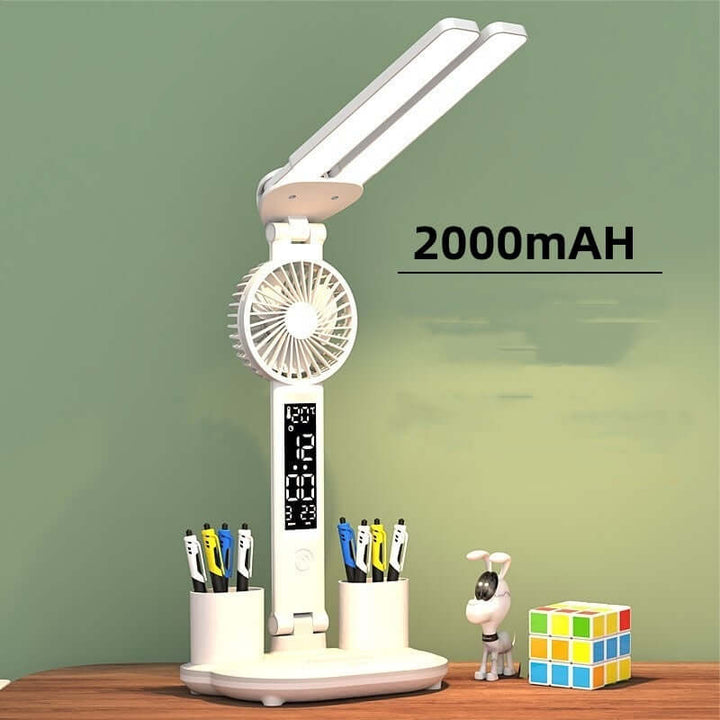 Foldable LED Table Light Eye Protection Multifunction Desk Lamp With Thermometer Calendar Fan Pen Holder Study Reading Fan Light | Kalsten