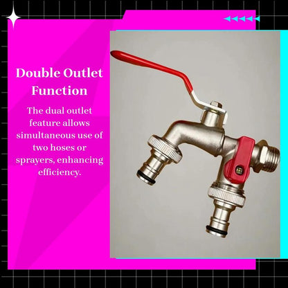 Karnz | Dual-Outlet Stainless Steel Garden Faucet – Rustproof 2-Way Faucet with Quick Connector & Independent Valves