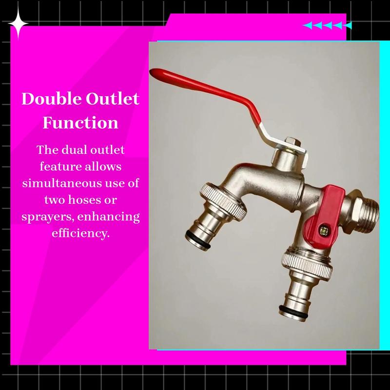 Brehn | Dual-Outlet Stainless Steel Garden Faucet – Rustproof 2-Way Faucet with Quick Connector & Independent Valves