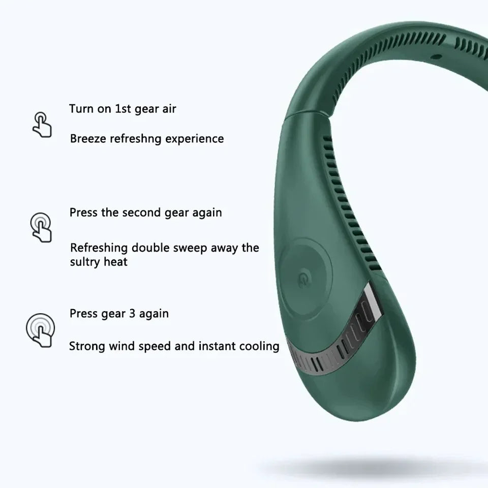 Bladeless Neck Fan, 360° Cooling Neck Fan 3 Speeds Hanging Neck Fan, Skanto