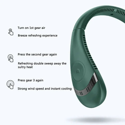 Bladeless Neck Fan, 360° Cooling Neck Fan 3 Speeds Hanging Neck Fan, Skanto