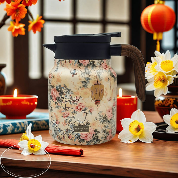 Kalsten | Vintage Floral Pattern Tea Thermos – Built-In Infuser