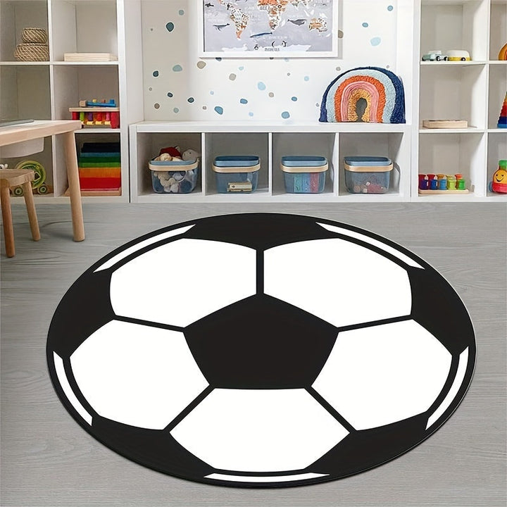 Round football rug with non-slip bottom – Sporty rug for children's room & living room | Kalsten