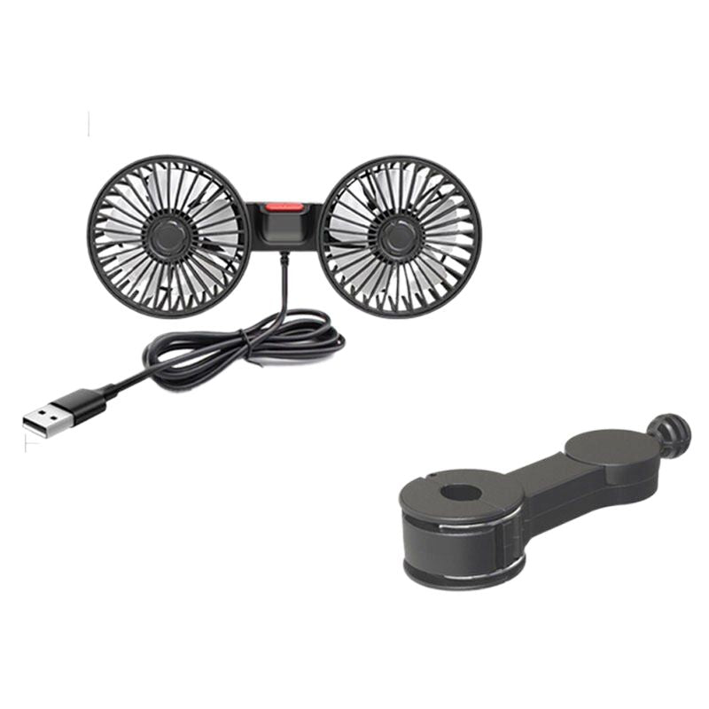 Dual Head USB Car Fan with 360° Rotation for 12V/24V Vehicles | Kalsten